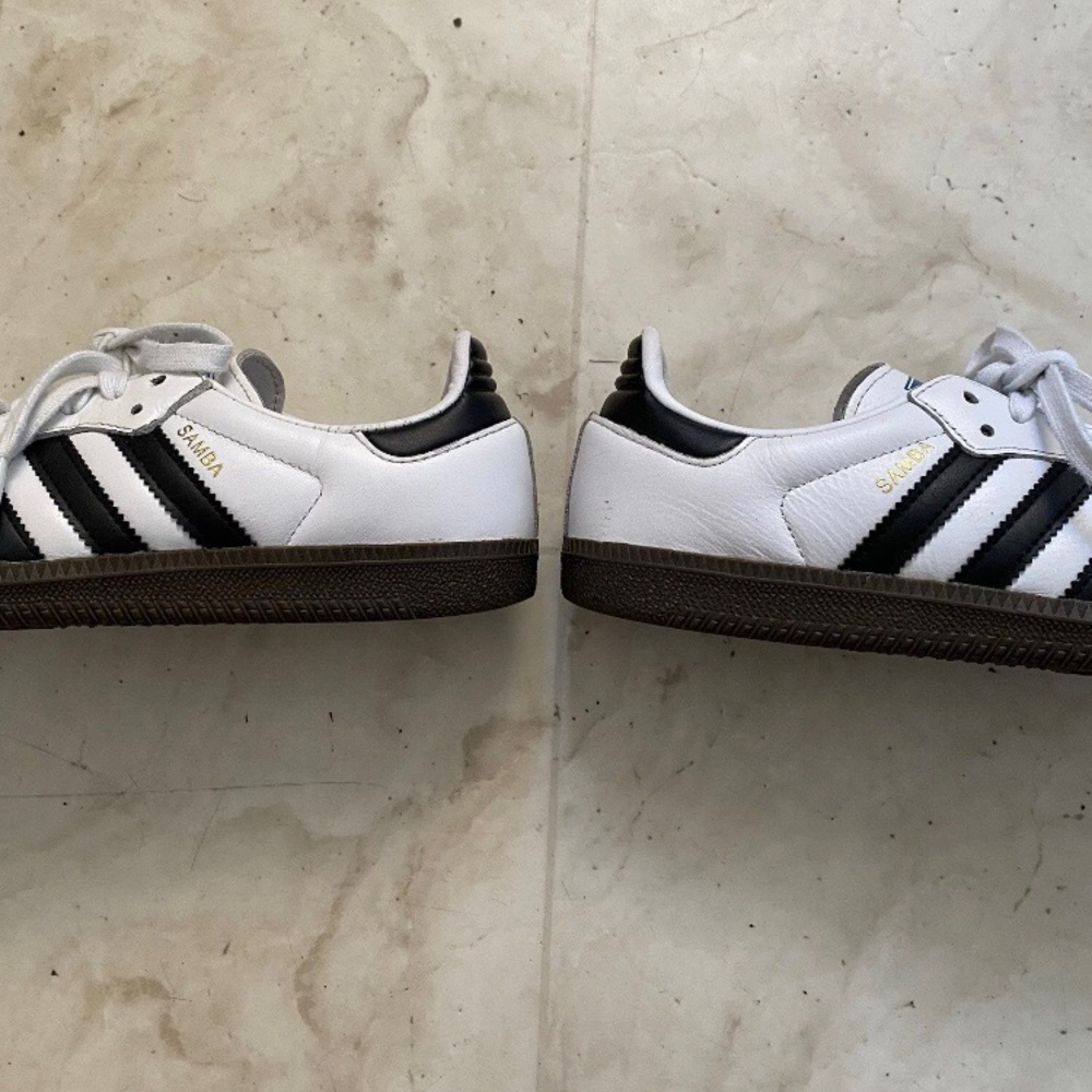 $100 Adidas Samba OG Black White Leather Grey Suede Sneakers Size 6.5 - Picture 6 of 13